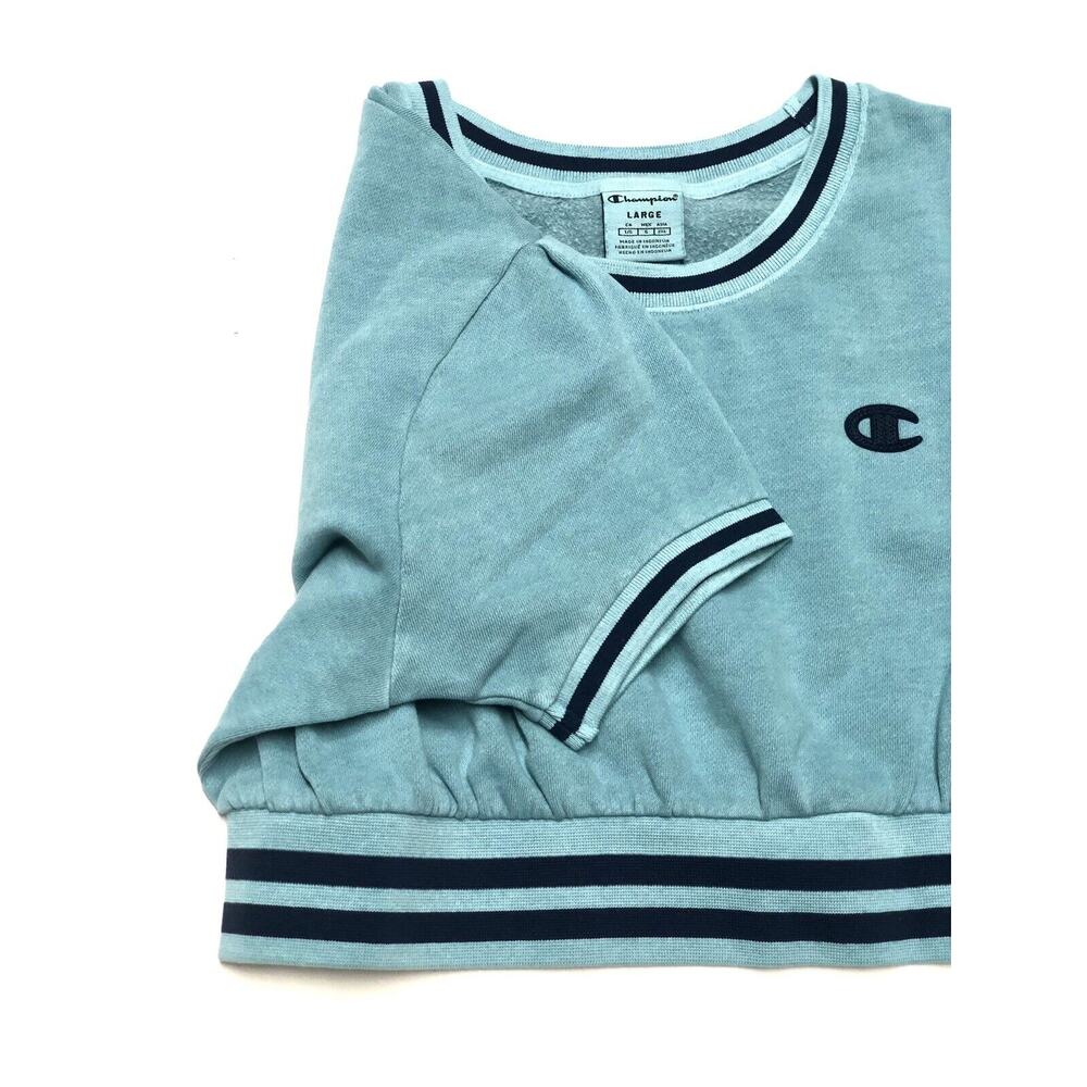 Champion Cropped Short Sleeve Sweatshirt Womens Sz L Fleece Crop Top Large NWT - Picture 8 of 8